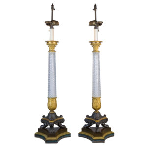A Fine Quality Pair of Early Empire Ormolu Mounted Cut Crystal Lamps