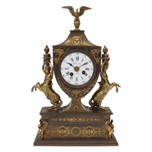 A Fine French Empire Patinated and Gilt Bronze Mantle Clock