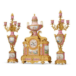 A Fine Quality Napoleon III Gilt-Bronze and Sèvres Porcelain Three-Piece Clock Set
