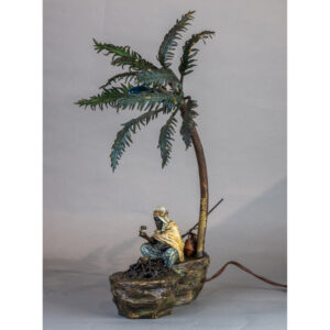 A Fine Cold Painted Austrian Bronze Figural Lamp Sculpture by Franz Bergmann