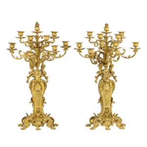 Fine and Unique Pair of Large Gilt Bronze Candelabras