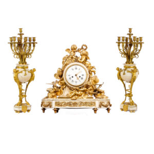 A. Beurdeley Paris Highly Important Louis XVI Style Gilt Bronze Clockset by Beurdeley