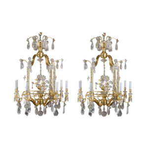 A Fabulous Pair of Gilt-Bronze and Rock Crystal Cage-Formed Eight-Light Chandelier